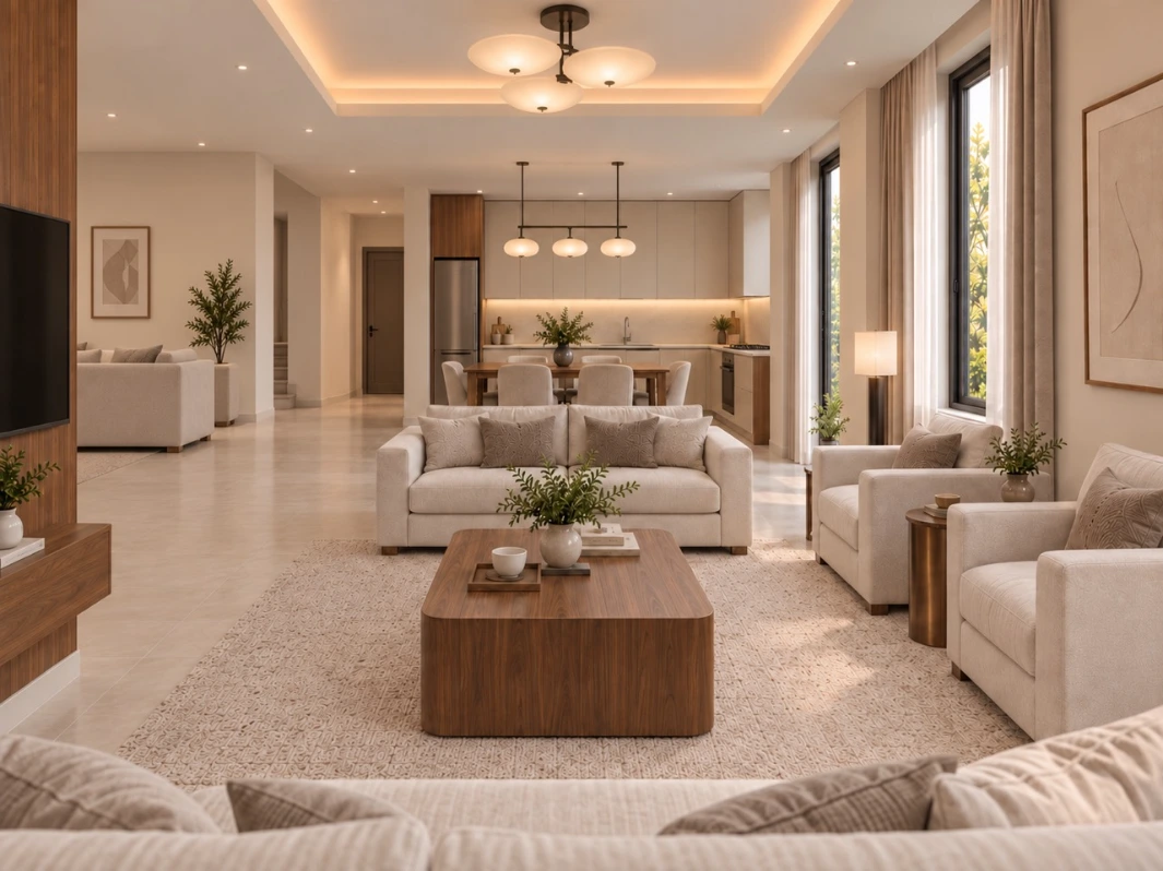 American House 200 m² open-plan living interior